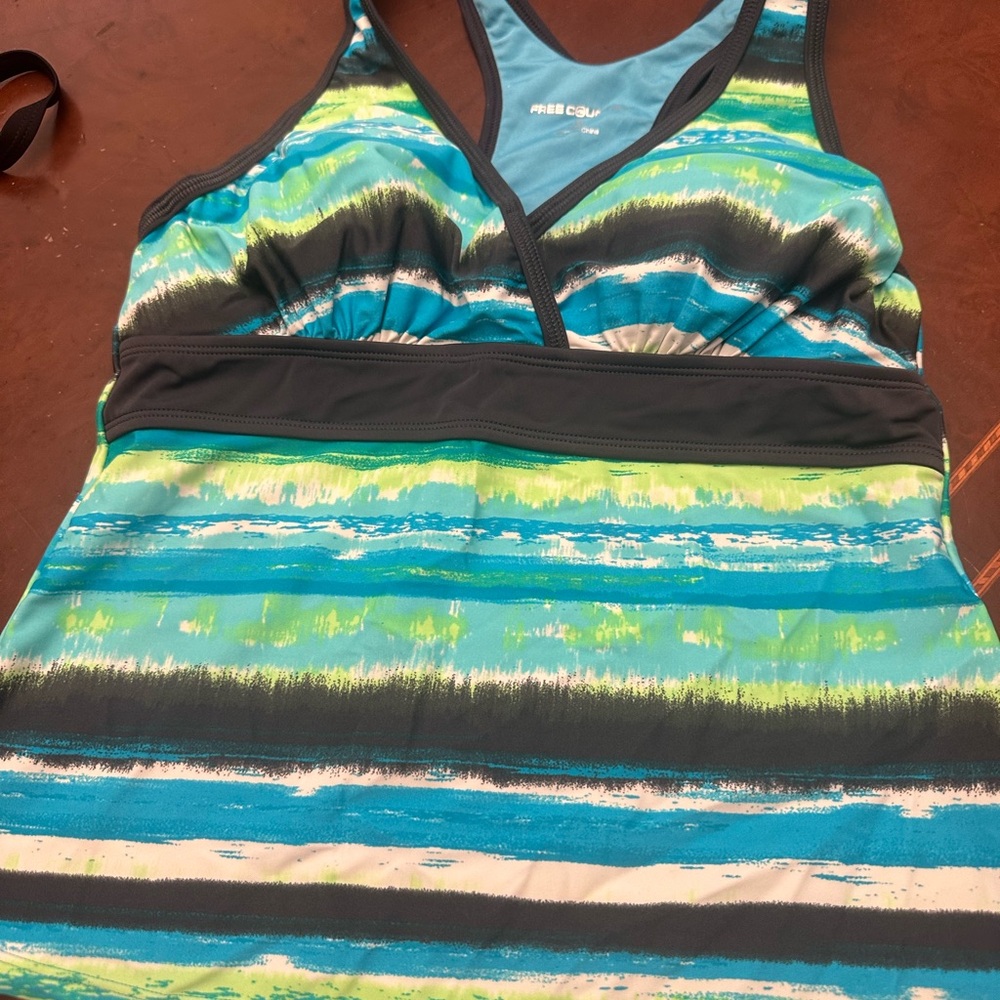 #27 ❤️ Brand new Free country Striped Blue and Green Swimsuit Top/Tankini